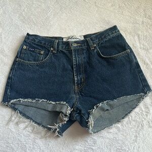 Vintage 90s Y2K Express‎ Blues Denim Hi Rise Cut Off Jean Shorts Distressed 9/10